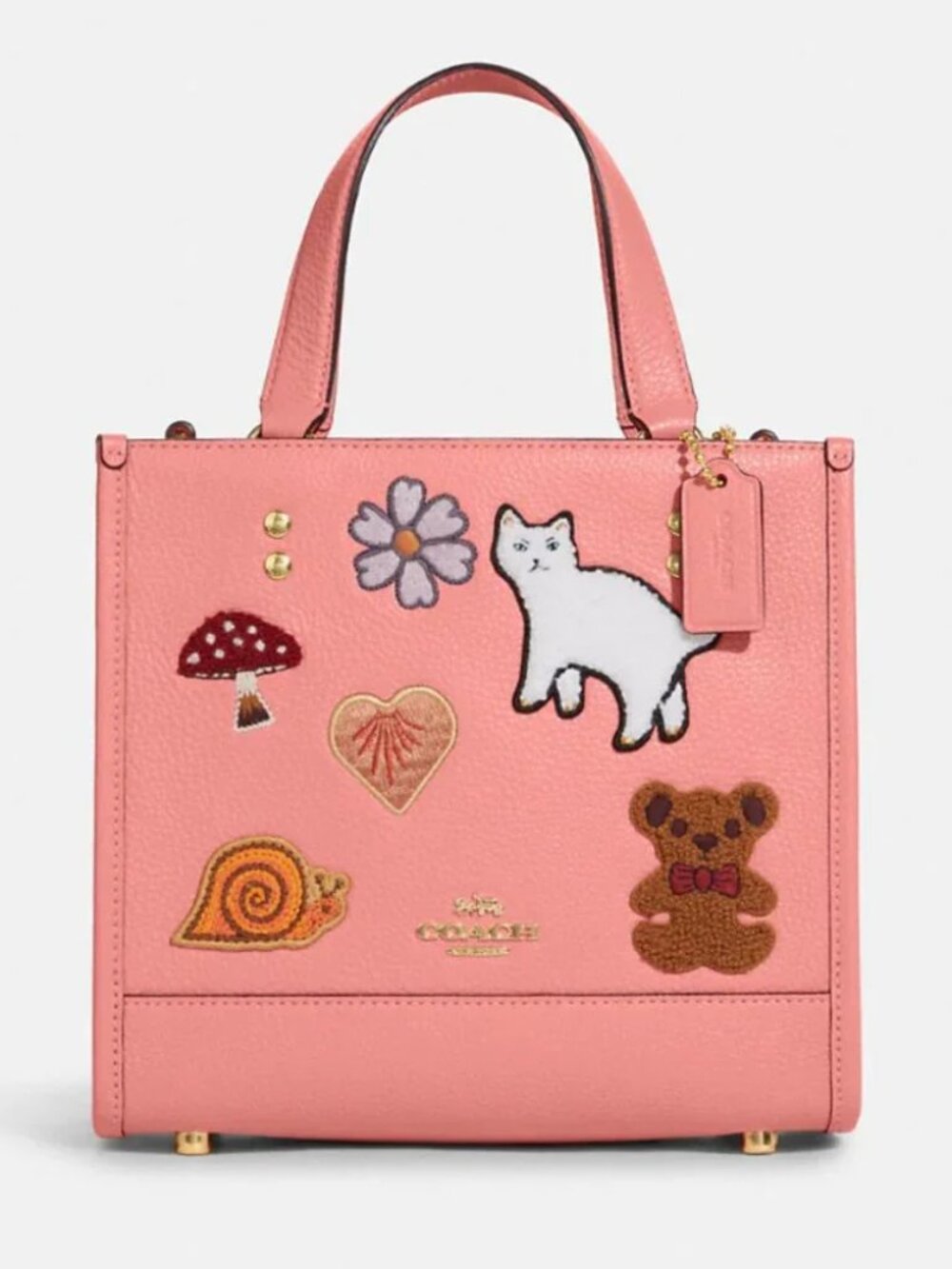 Coach Dempsey Tote 22 Creature Patches CC421 Pink Multi Sig Bag Crossbody Purse